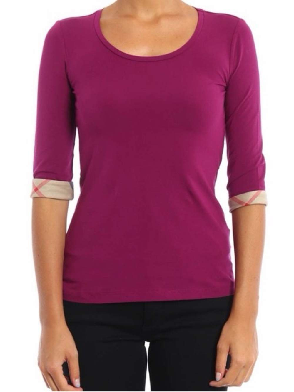 Burberry Round Neck 3/4 Quarter Sleeve
T-Shirt in Berry / Purple - Size Large